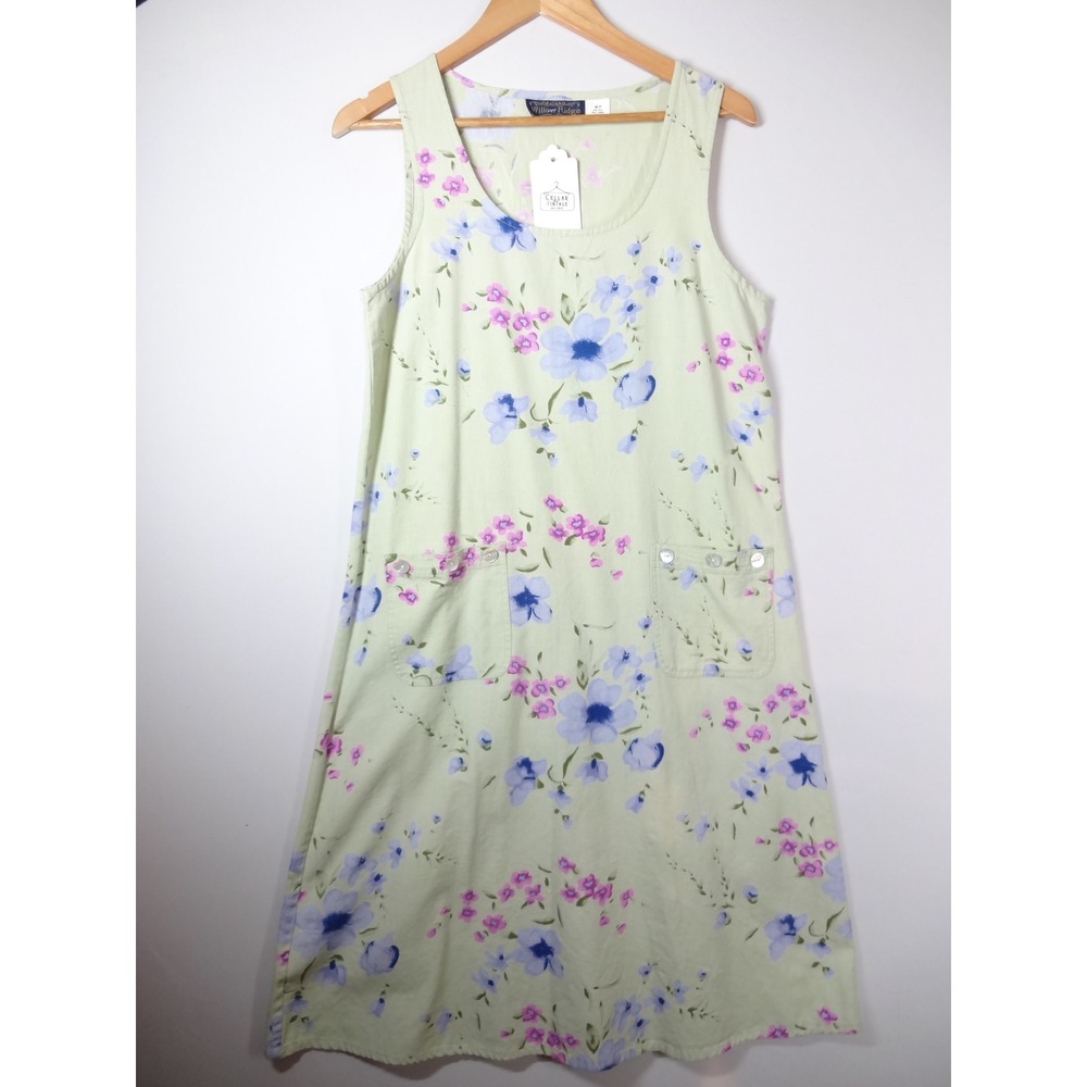 VTG 90s Linen Blend Floral Dress MP Sage Green Pockets Cottage Butter Mom Granny - Picture 2 of 7